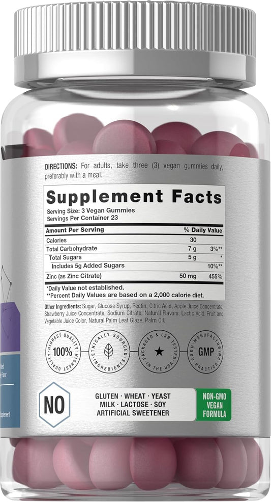 Horbäach Zinc 50Mg Gummies | 70 Count | Mixed Berry Flavor | Vegan, Non-Gmo And Gluten Free Formula | Zinc Citrate Dietary Supplement