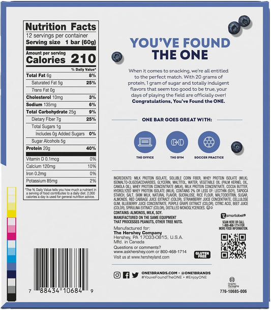 One Protein Bars, Peanut Butter Cup, Gluten Free With 20G Protein And 1G Sugar, Pantry Staples, 2.12 Oz (12 Count)