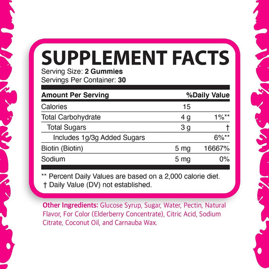 VITABURST Biotin 5000 mcg Gummies for Hair Skin and Nails (B Complex Gummies), Vegetarian Friendly