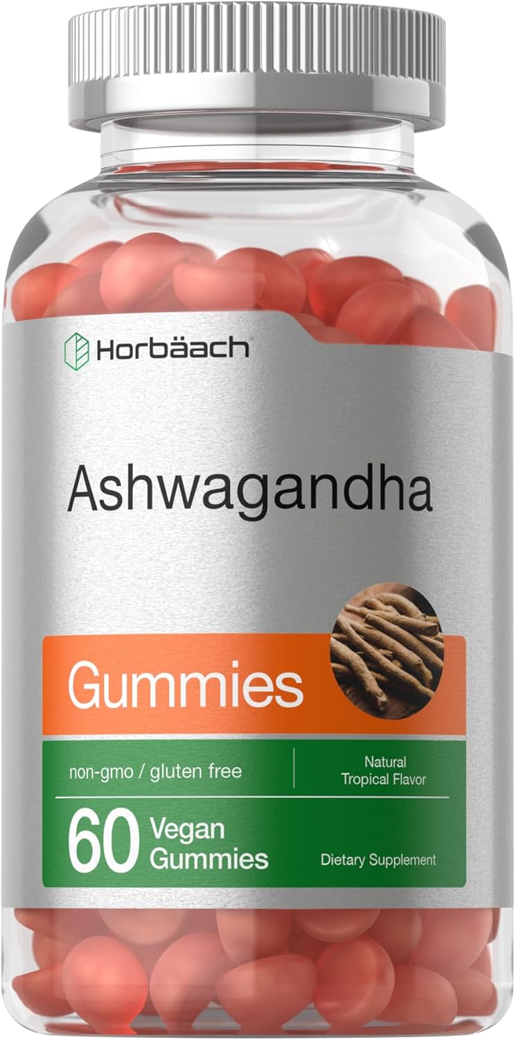 Horbaach Ashwagandha Gummies for Women and Men | 60 Count | Vegan, Non-GMO, Gluten Free Supplement | Tropical Flavor