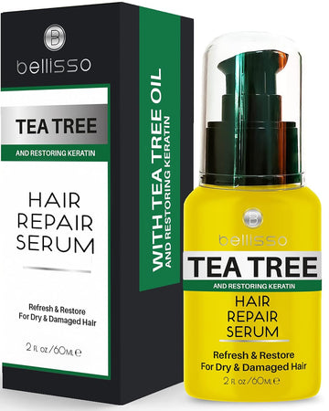 Tea Tree Oil Hair Serum - Moisturizer Treatment for Fighting Dandruff and Repair Dry, Damaged Hair and Itchy Scalp - Care and Styling Products for Women and Men - With Anti Frizz Keratin for Shine