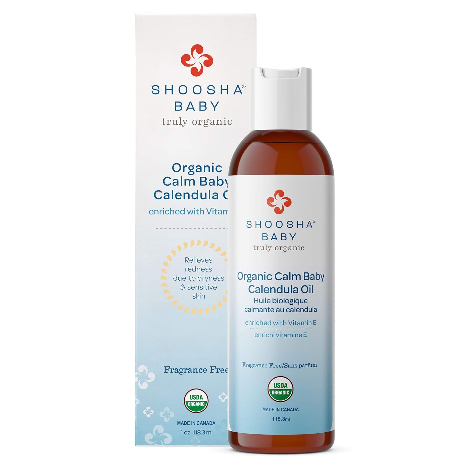 Shoosha Organic Calendula Oil Fragrance Free, for Babies, Real Calendula Oil, Calendula Massage Oil Moisturizer, Hypoallergenic, Gluten-Free, 100% Biodegradable