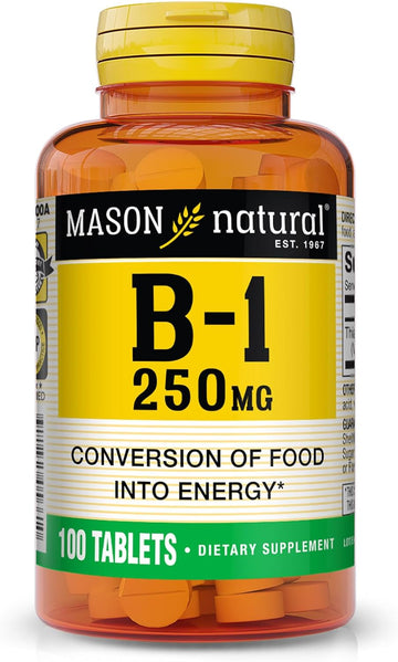 Mason Natural, Vitamin B-1 Thiamine Tablets, 250 Mg, 100-Count Bottle, Dietary Supplement Supports Energy Production And Healthy Metabolism, Helps Break Down Fats And Protein