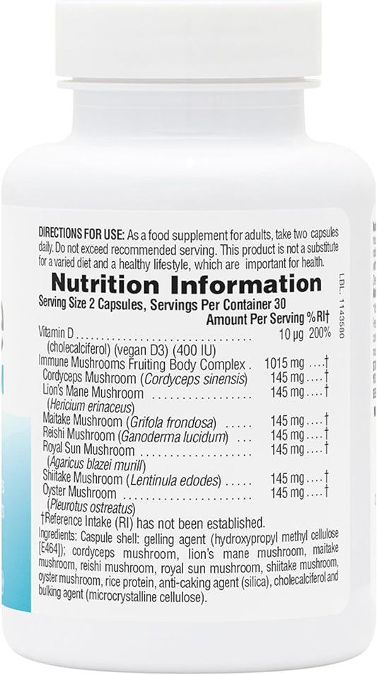NaturesPlus Immune Mushroom - 60 Capsules - Fruiting Body Immune Complex - from Seven Different Mushrooms - Delivers Key Micronutrients - Vegan, Gluten Free - 30 Servings