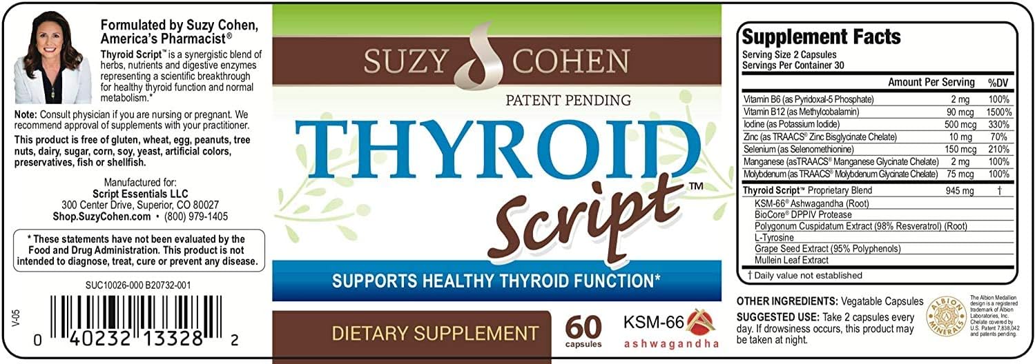 Thyroid Script By Suzy Cohen - Thyroid Support Supplement : Health & Household