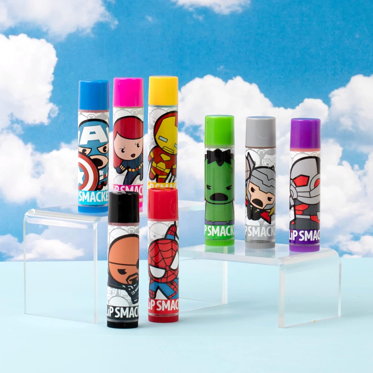 Lip Smacker Marvel Avenger Flavored Lip Balm Party Pack 8 Count, Super Hero, Spirderman, Iron Man, Captain America, Clear, For Kids : Beauty & Personal Care