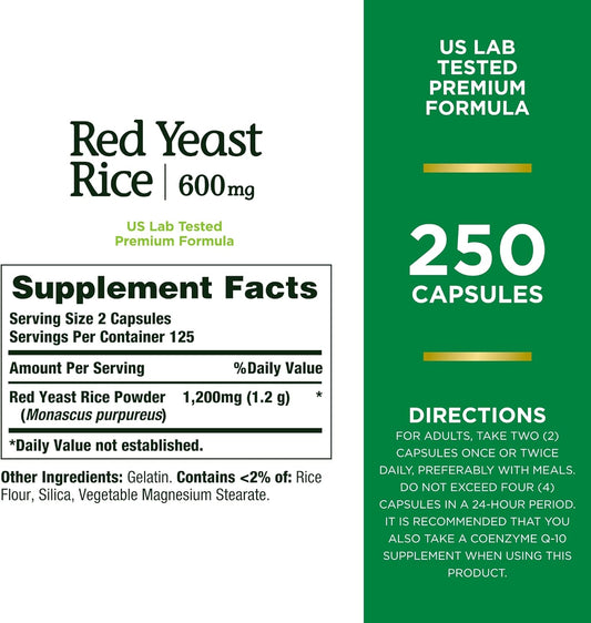 Nature'S Bounty Red Yeast Rice, Herbal Supplement, 600Mg, 250 Capsules