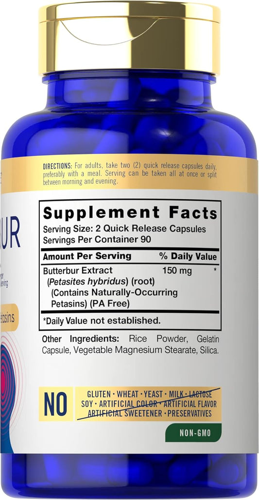 Carlyle Butterbur 150 Mg | 180 Capsules | Potent Extract | Neurological Support Supplement | Non-Gmo, Gluten Free, Pa Free