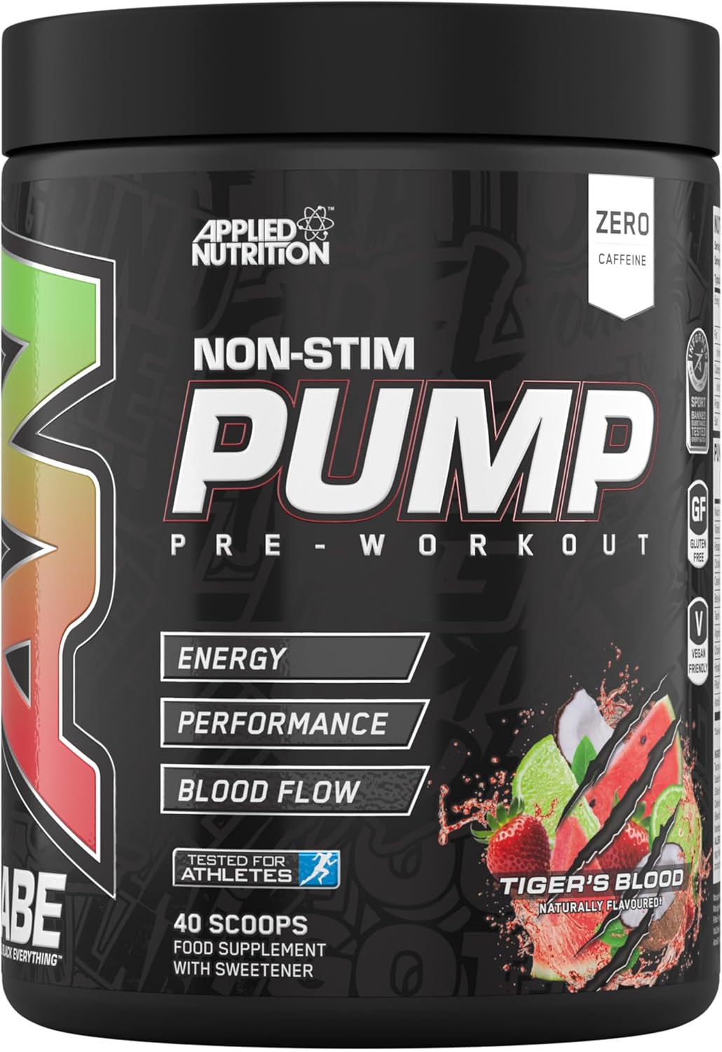 Applied Nutrition Abe Pump Pre Workout - All Black Everything Stim Free Pump Pre Workout Powder | Pump, Energy & Strength With Citrulline, Creatine, Beta-Alanine (500G - 40 Servings) (Tigers Blood)