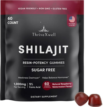 Pure Himalayan Shilajit Resin Potency Gummies Supplement For Men & Women | 1000Mg Sugar Free 85+ Trace Minerals | Immumity, Energy, Vitality & Brain | Natural Raspberry Flavor (60 Count)