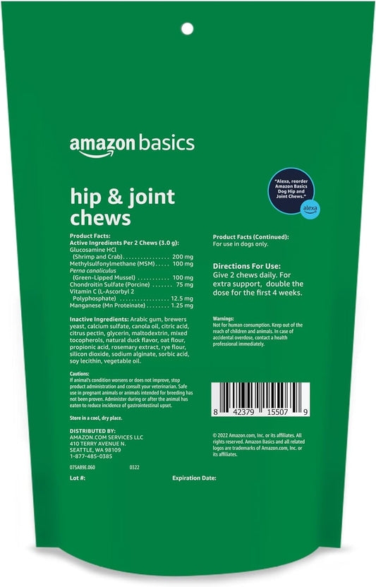 Amazon Basics Dog Hip & Joint Supplement Chews, 60 Count (Previously Solimo)