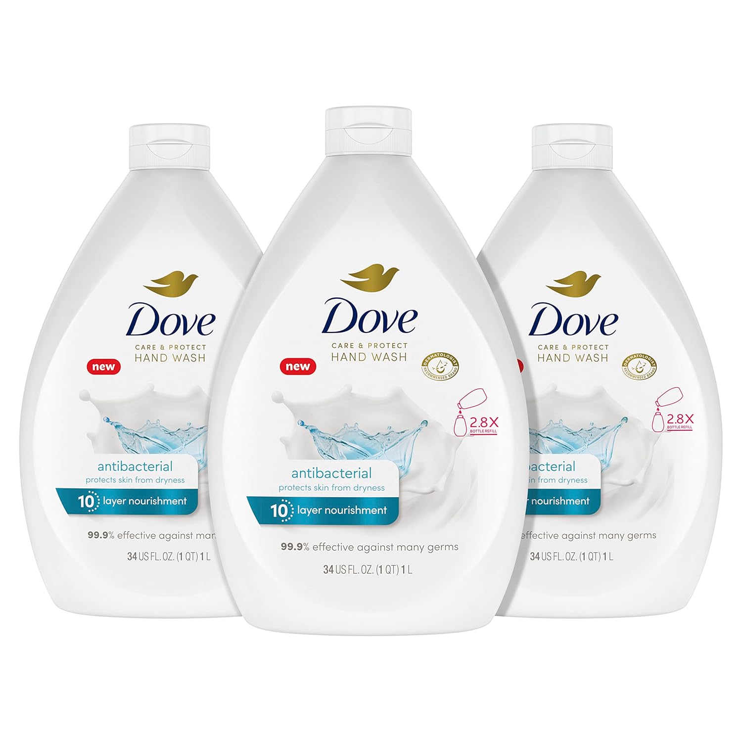 Dove Antibacterial Hand Wash Care & Protect Pack Of 3 Protects Skin From Dryness, Moisturizers More Than The Leading Ordinary Hand Soap, 34 Oz