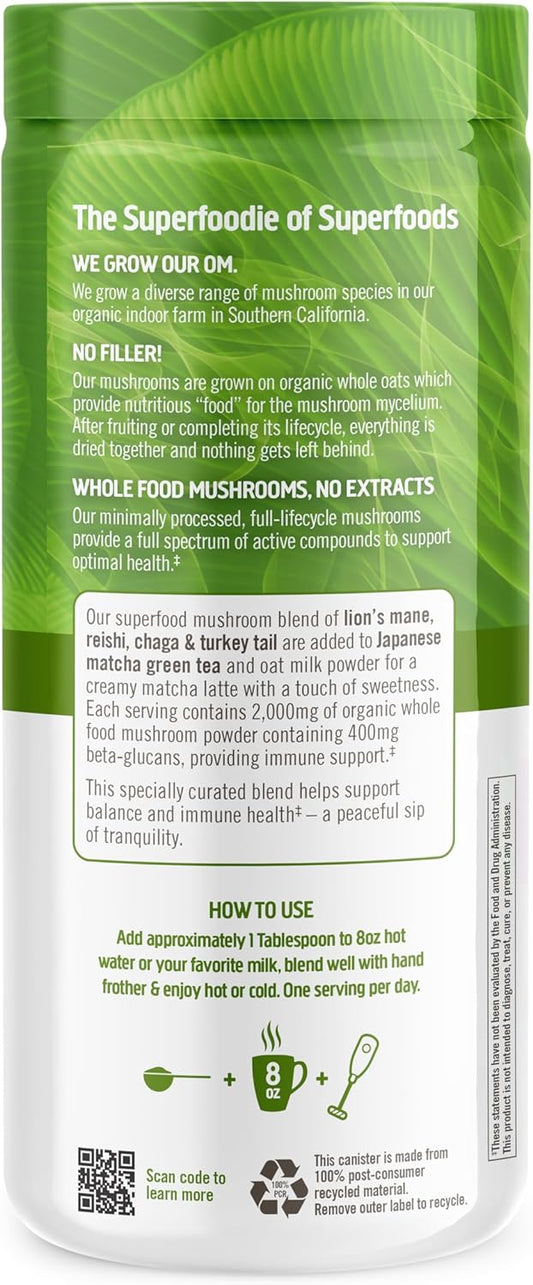 Om Mushroom Superfood Matcha Latte Blend Mushroom Powder, 8.47 Ounce Canister, 30 Servings, Green Tea, Lion'S Mane, Reishi, Chaga, Turkey Tail, Focus & Stress Support Supplement