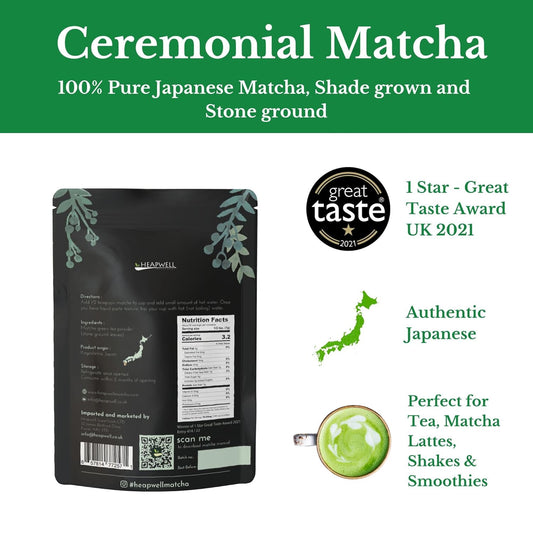 Heapwell Japanese Matcha – Premium & Ceremonial & Aaa Grade Matcha Tea | Authentic Japanese Origin (1.05Oz (30G), Ceremonial Grade)