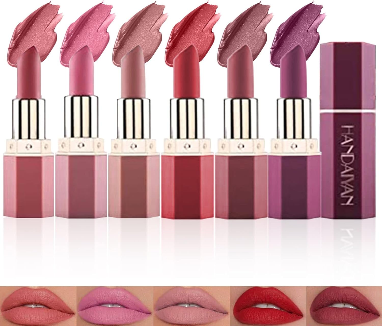 6 Colors Lipstick Set, Matte Velvet Smooth Moisturizer Lipstick Long Lasting Waterproof Non-Stick Cup Sexy Nude Lipstick Makeup Gift Set