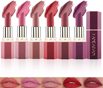 6 Colors Lipstick Set, Matte Velvet Smooth Moisturizer Lipstick Long Lasting Waterproof Non-Stick Cup Sexy Nude Lipstick Makeup Gift Set