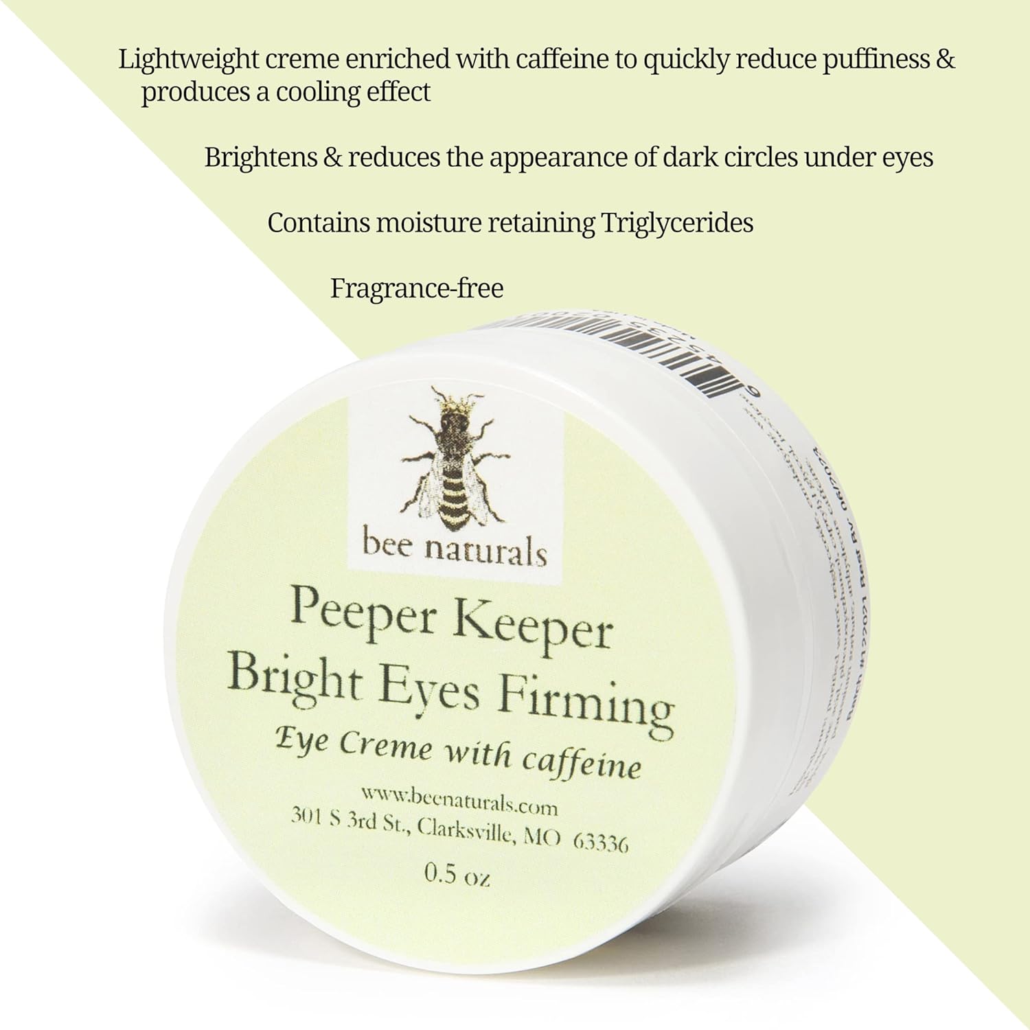 Bee Naturals Peeper Keeper Bright Eyes Firming Crème - Caffeine Enriched for Puffy Eye Reduction - Gentle Daily Use After Cleansing - Caution for Caffeine Sensitivity : Home & Kitchen