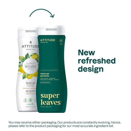 Attitude Body Wash, Ewg Verified Shower Gel, Dermatologically Tested, Plant And Mineral-Based, Vegan Personal Care Products, Olive Leaves, 16 Fl Oz