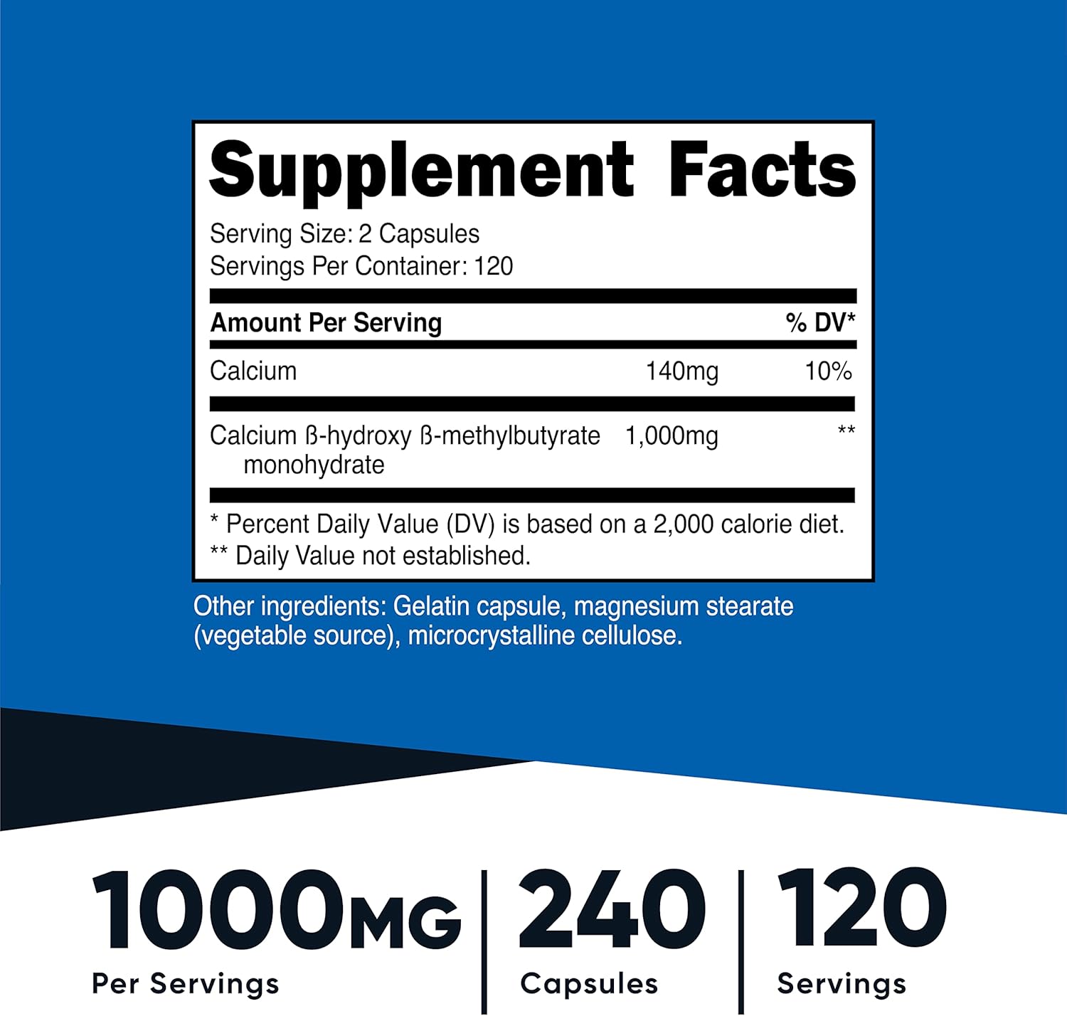 Nutricost HMB (Beta-Hydroxy Beta-Methyutyrate) 1000mg (240 Capsules) - 500mg Per Capsule, 120 Servings - Gluten Free and Non-GMO