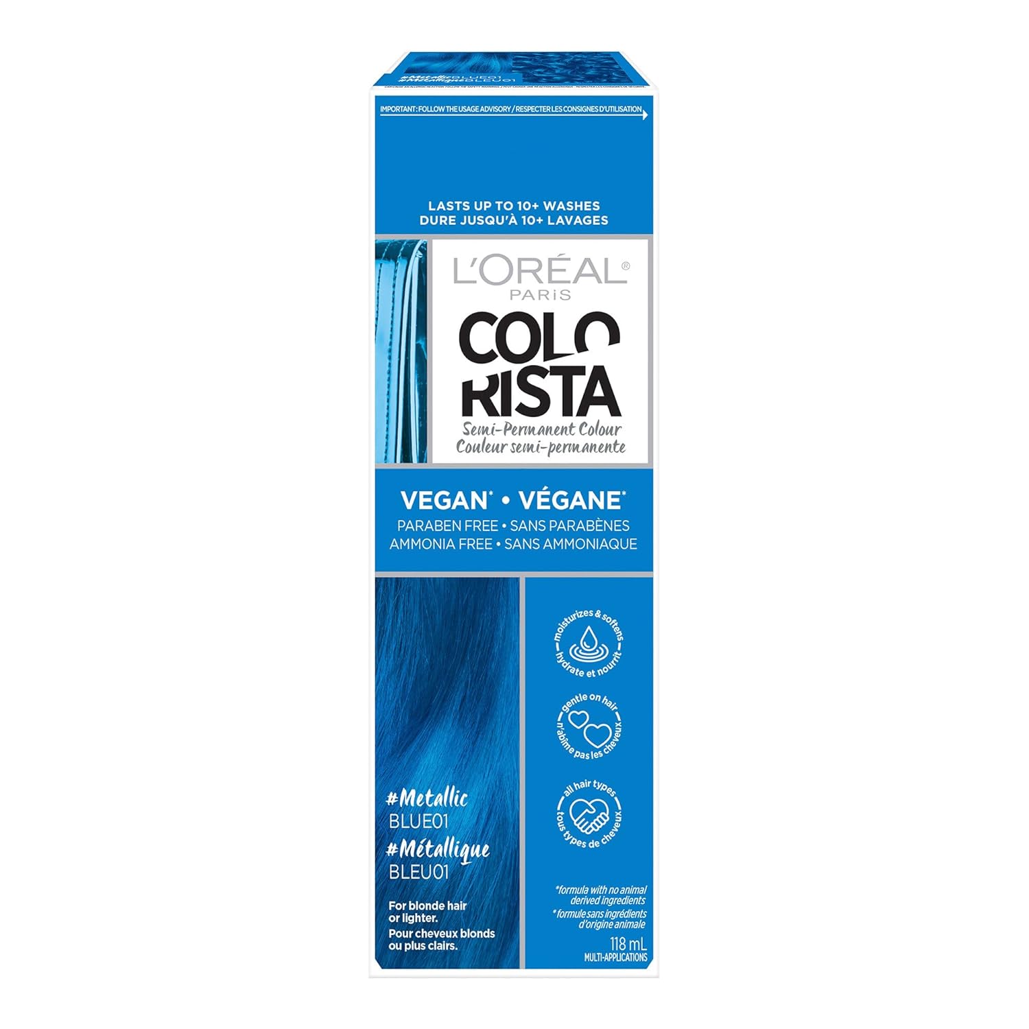 L'Oreal Paris Colorista Metallic Semi Permanent Hair Color For Bleached Or Blonde Hair, Color Depositing Hair Mask Formula, Metallic Blue