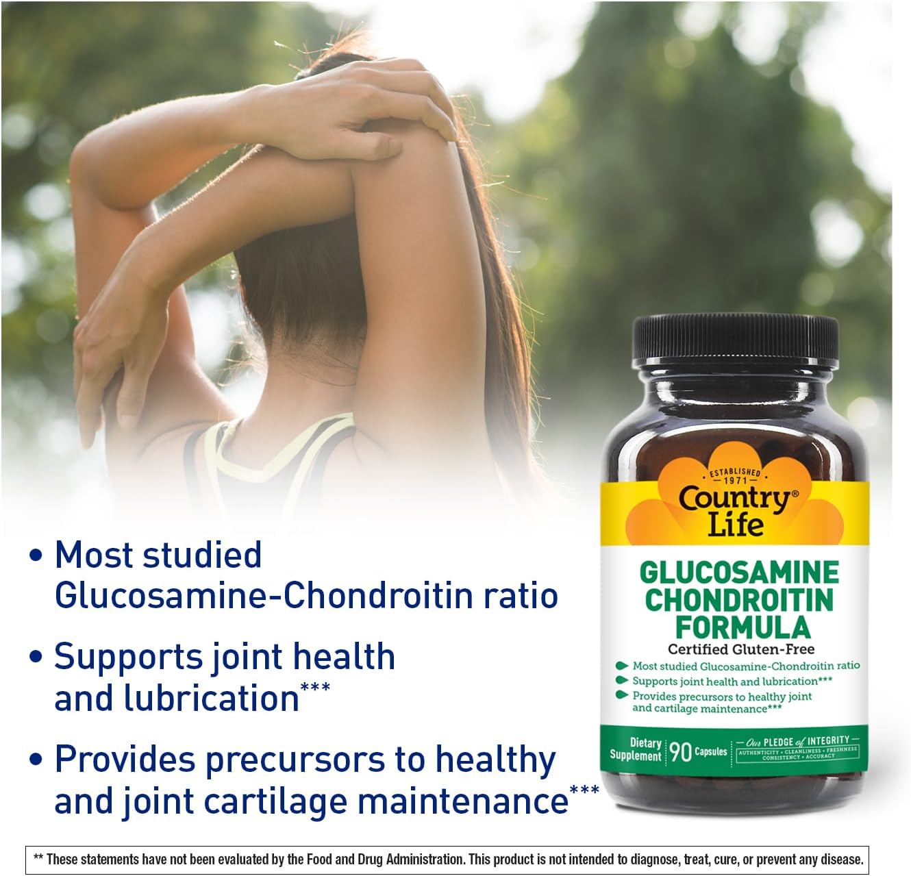 Country Life Glucosamine Chondroitin 1500Mg/1200Mg - Supports Joint Health & Lubrication - Maintains Healthy Cartilage, Tendon, Joint Tissue - Gluten Free, Non-Gmo - 90 Capsules - For Adults : Health & Household