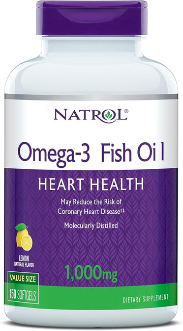 Natrol Omega-3 1,000mg Fish Oil Softgels, 150 Count (Pack of 3)