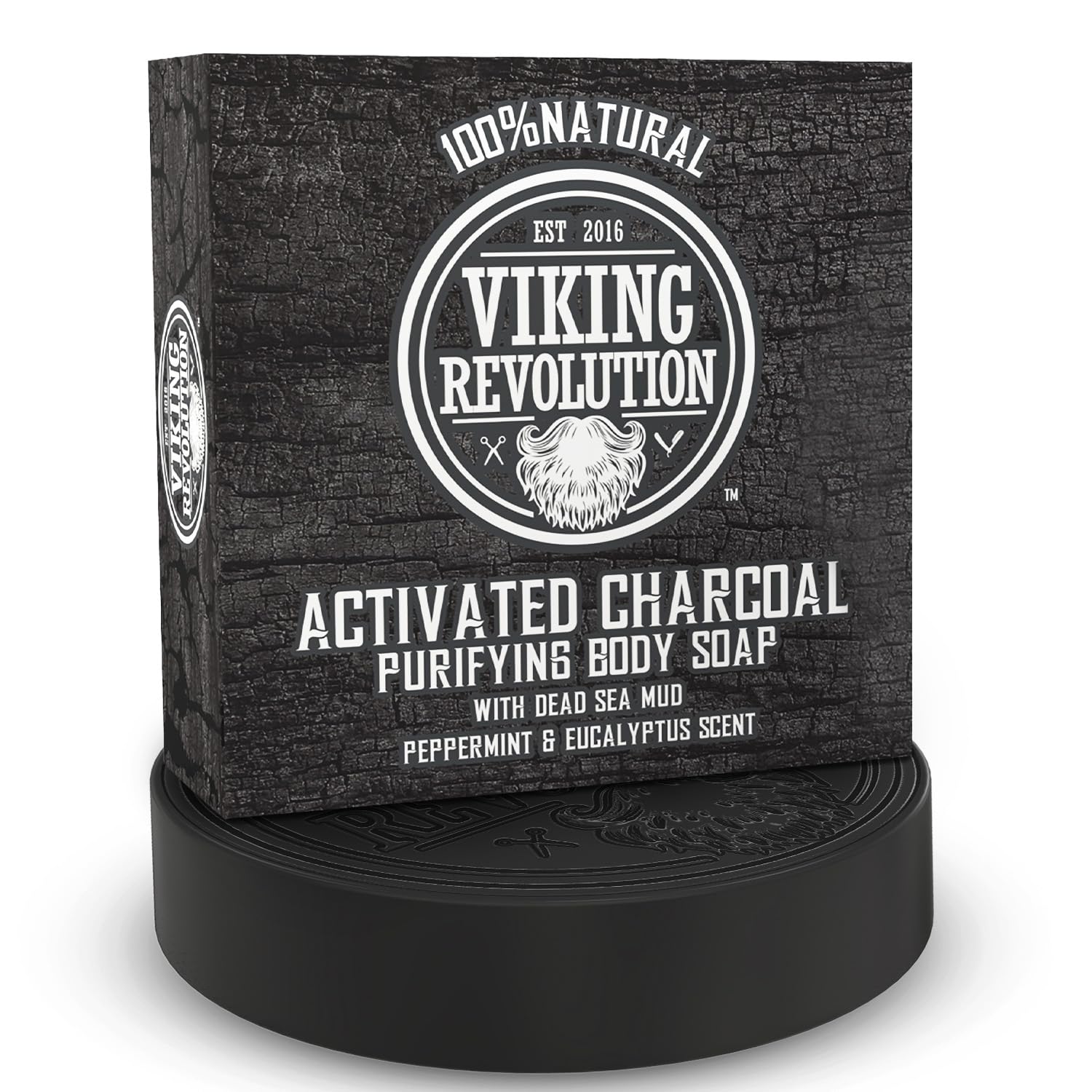 Viking Revolution Skin Cleaning Agent Activated Charcoal Soap For Men W/Dead Sea Mud, Body And Face, Cleanser,Cleansing Blackheads - Peppermint & Eucalyptus Scent 0.7 Fl Oz (Pack Of 1)