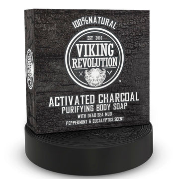 Viking Revolution Skin Cleaning Agent Activated Charcoal Soap For Men W/Dead Sea Mud, Body And Face, Cleanser,Cleansing Blackheads - Peppermint & Eucalyptus Scent 0.7 Fl Oz (Pack Of 1)