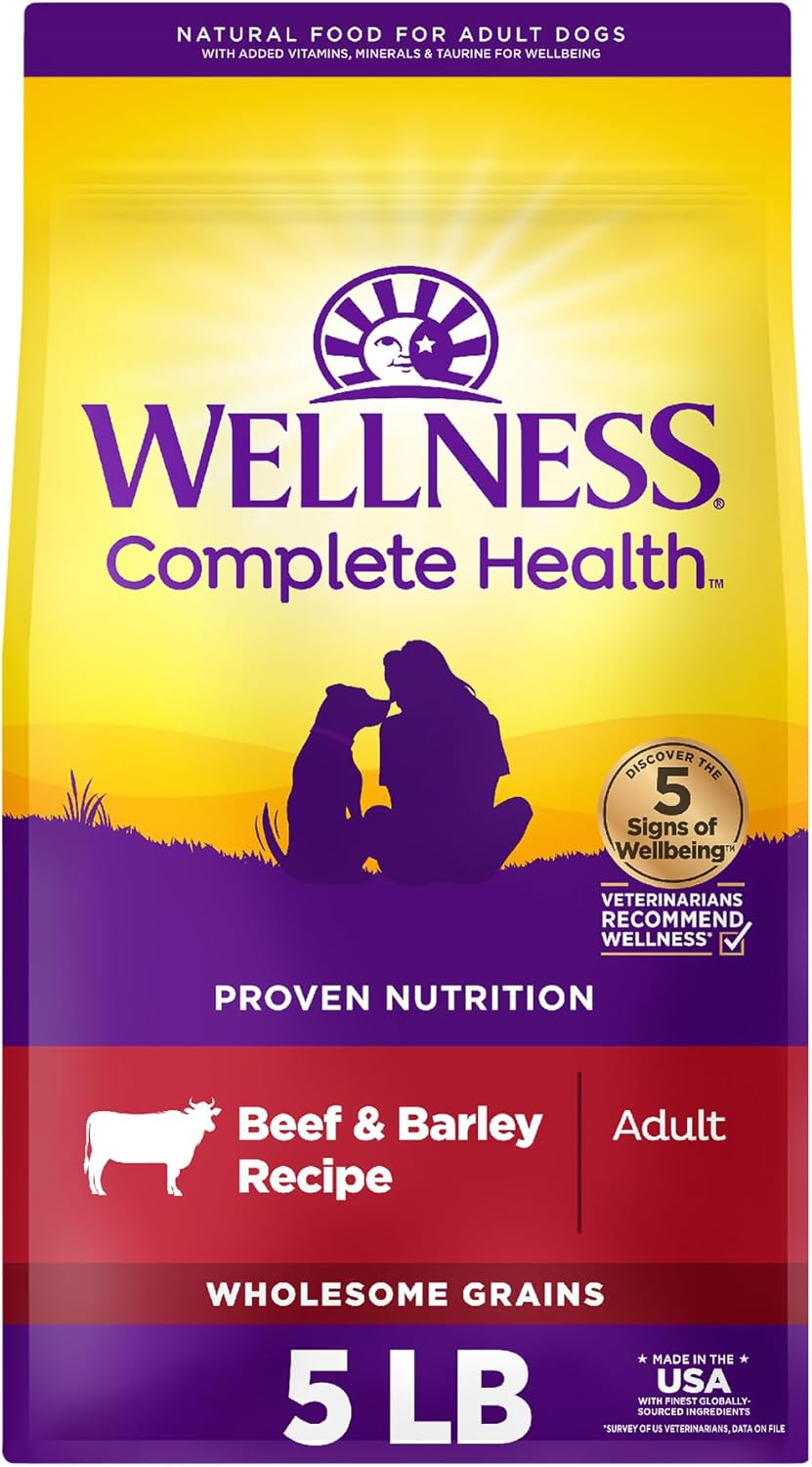 Wellness Complete Health Adult Dry Dog Food, Beef & Barley Recipe, 5 Pound Bag