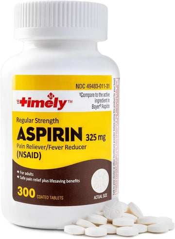 TIME-CAP LABS, INC. Timely 300 Count Regular Strength Aspirin 325mg for Adults - Compared to Bayer - Coated Regular Strength Aspirin Tablets - Pain Reliever for Minor Aches and Pains