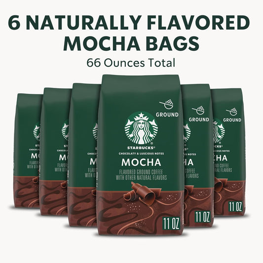 Starbucks Ground Coffee—Mocha Flavored Coffee—No Artificial Flavors—100% Arabica—6 bags (11 oz each)