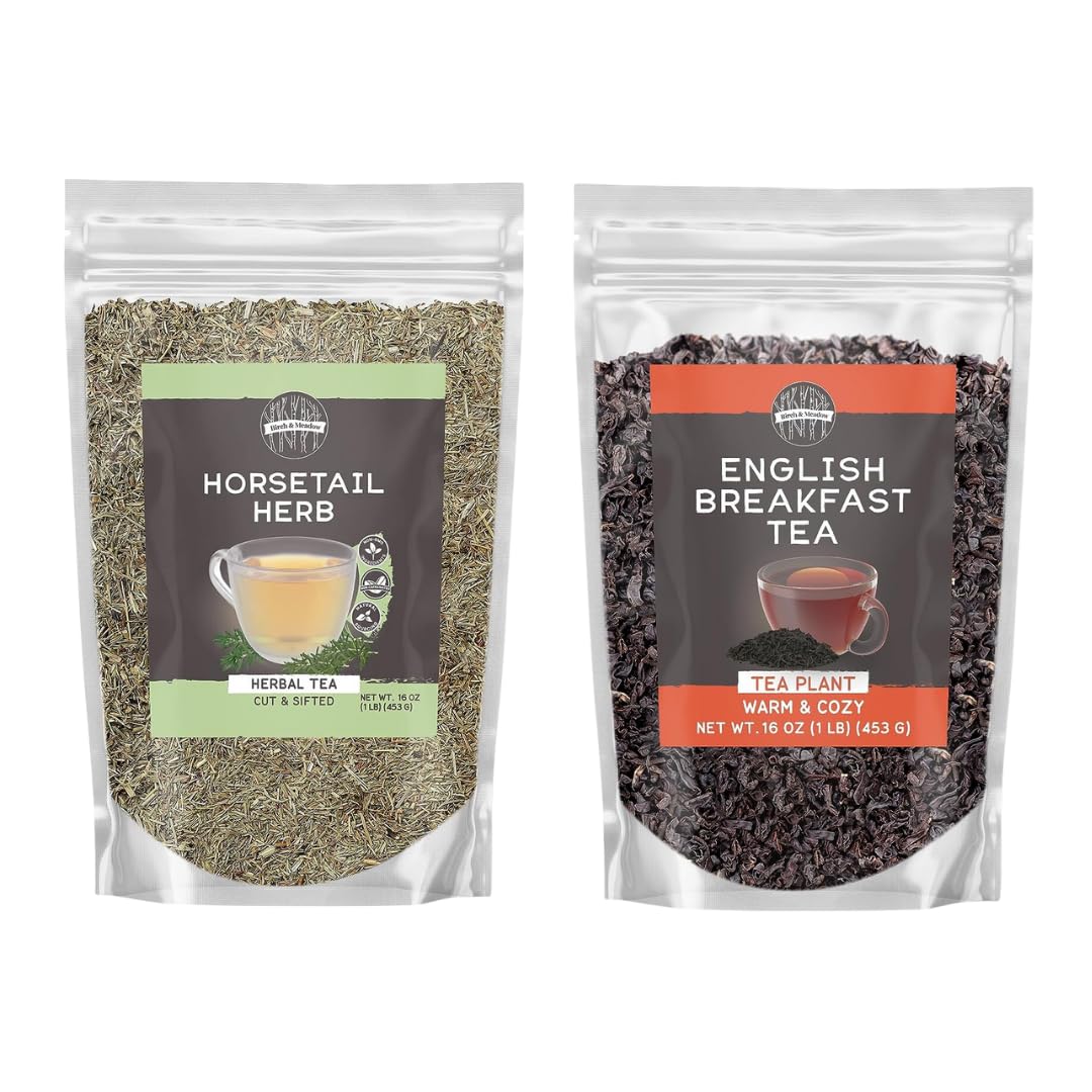 Birch & Meadow Horsetail Herb And English Breakfast Tea Bundle, 1 Lb Each, Warm & Cozy Tea, Breakfasts & Tea Time