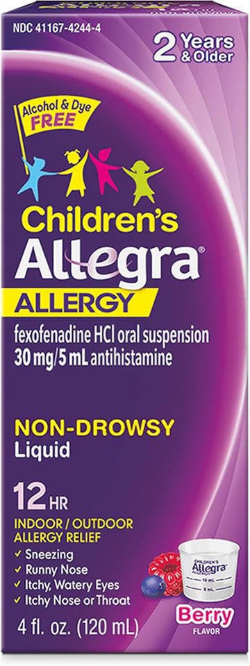 Allegra Children'S 12Hr Allergy Relief Non-Drowsy Antihistamine Liquid, Berry Flavor, Alcohol-Free & Dye-Free, Fexofenadine Hcl, 4 Oz