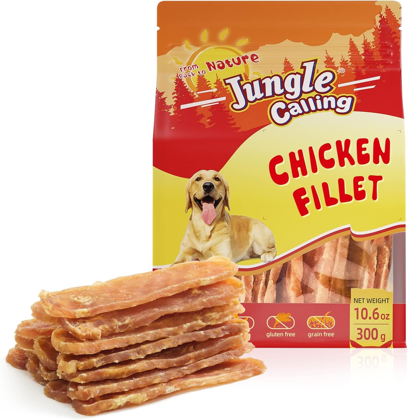 Jungle Calling Dog Treats, Chicken Jerky Dog Treats, High Protein Grain Free Rawhide Free Dog Chews, Slow Roasted Chicken Fillets For Dogs, 10.6 Oz