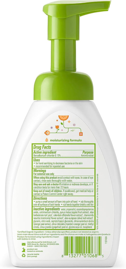 Babyganics Foaming Pump Hand Sanitizer, Alcohol Free, Mandarin, Kills 99.9% Of Common Bacteria, Moisturizing, 8.45 Fl Oz (Pack Of 3)