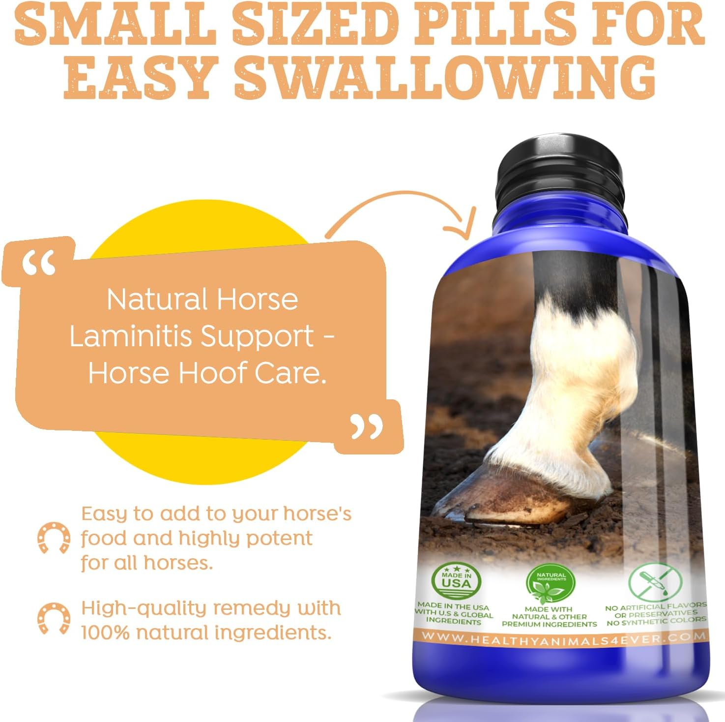 HealthyAnimals4Ever All-Natural Horse Laminitis Support - Horse Hoof Care Products for Damaged or Injured Hooves - Hoof Supplements for Horses - Homeopathic & Highly Effective - 300 Tablets