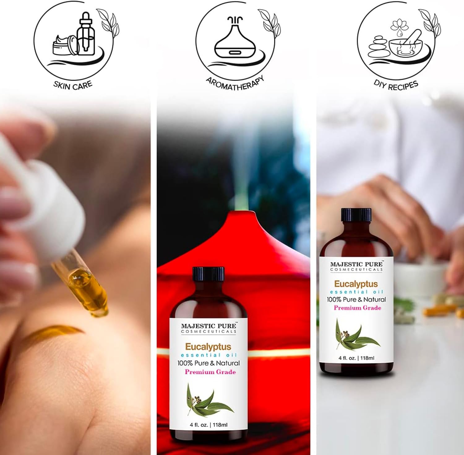 MAJESTIC PURE Eucalyptus Essential Oil, Premium Grade, Pure and Natural Premium Quality Oil, 4 fl oz : Health & Household