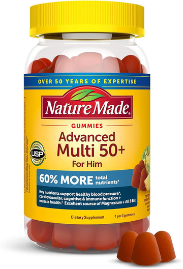 Nature Made Advanced Multivitamin Gummies 50 + For Him With Magnesium Citrate, Vitamin D3, Zinc And All 8 B Vitamins, Multivitamin For Men, 84 Gummies, 28 Day Supply