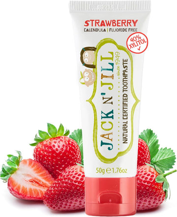 Jack N' Jill Natural Certified Toothpaste - Baby & Toddler Toothpaste, Fluoride-Free, 40% Xylitol, Sugar-Free, Safe For 6 Months And Up, Makes Tooth Brushing Fun, Organic Strawberry Flavour, 1 X 50G