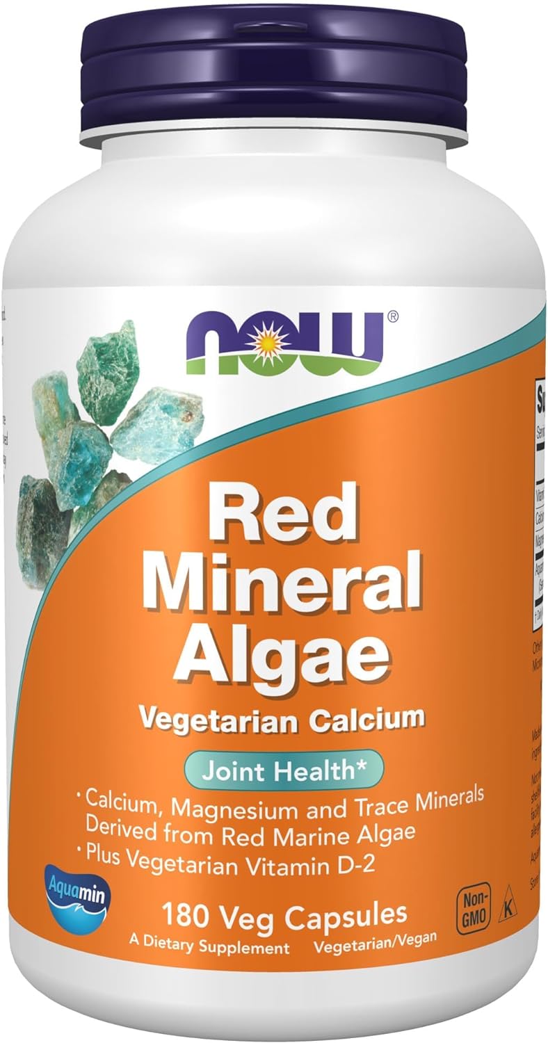 Now Foods Supplements, Red Mineral Algae Plus Vitamin D-2, Joint Health*, 180 Veg Capsules