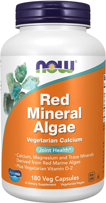 Now Foods Supplements, Red Mineral Algae Plus Vitamin D-2, Joint Health*, 180 Veg Capsules