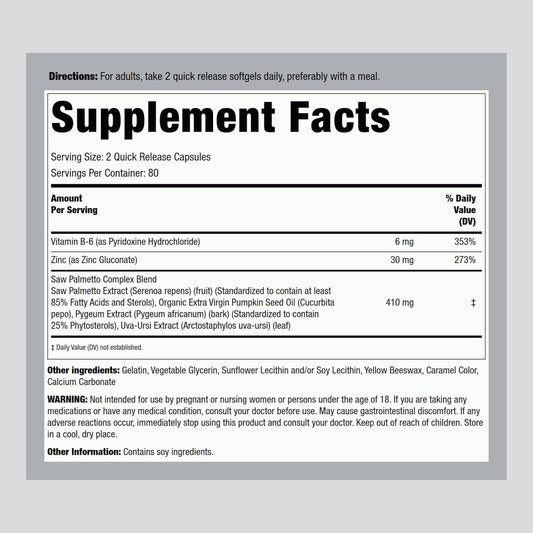 Piping Rock Saw Palmetto Complex | 160 Softgels | 410mg | Therapeutic Grade | Non-GMO, Gluten Free