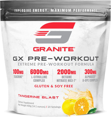 Granite Gx Pre Workout Supplement, Sour Power Flavor, Supports Focus, Energy, & Performance With Teacrine, L-Citrulline, Betaine, & A-Gpc (20 Servings)