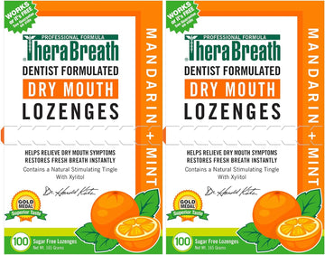 TheraBreath Dry Mouth Lozenges with Zinc, 100 Lozenges, Mandarin Mint, 100 Count (Pack of 2)