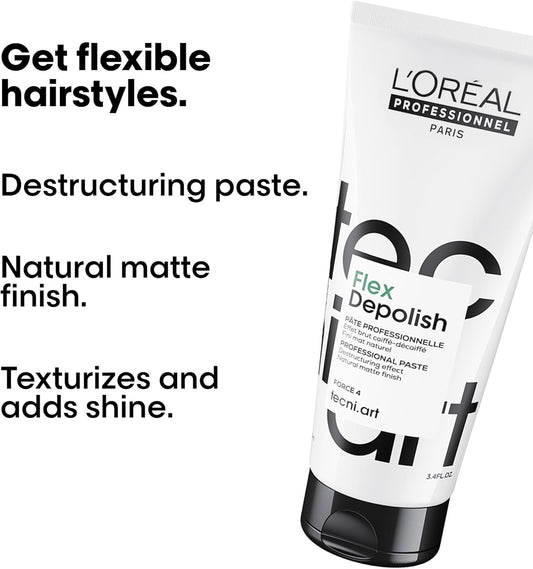 L'Oréal Professionnel Tecni.Art Flex Depolish, Texturizing Hair Styling Paste, For Deconstructed Styles, 100 Ml