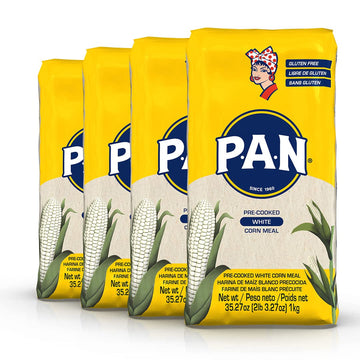 P.A.N. White Corn Meal – Pre-cooked Gluten Free and Kosher Flour for Arepas (2.2 lb/Pack of 4)