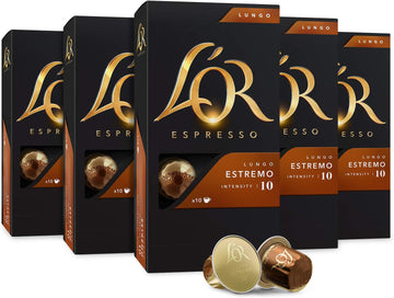 L'Or Espresso Capsules, 50 Count Estremo Lungo, Single-Serve Aluminum Coffee Capsules Compatible With The L'Or Barista System & *Nespresso Original Machines