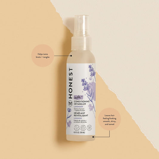 The Honest Company Conditioning Hair Detangler | Leave-In Conditioner + Fortifying Spray | Tear-Free, Cruelty-Free, Hypoallergenic | Lavender Calm, 4 Fl Oz