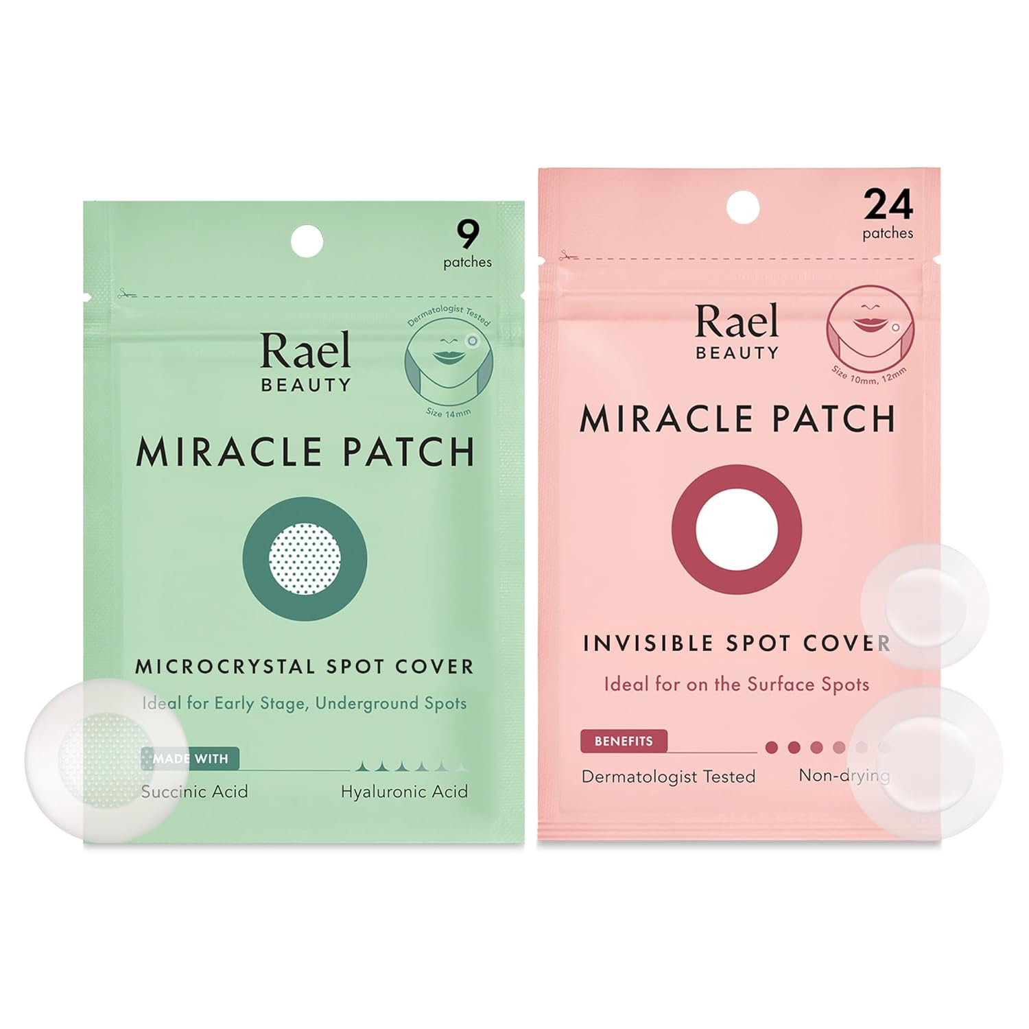 Rael Pimple Patches, Miracle Patch Bundle - Hydrocolloid Acne Patch for Face, Zit & Blemish, Breakouts, All Skin Types, Vegan, Cruelty Free (Invisible & Microcrystal Spot Cover, 33 Count)