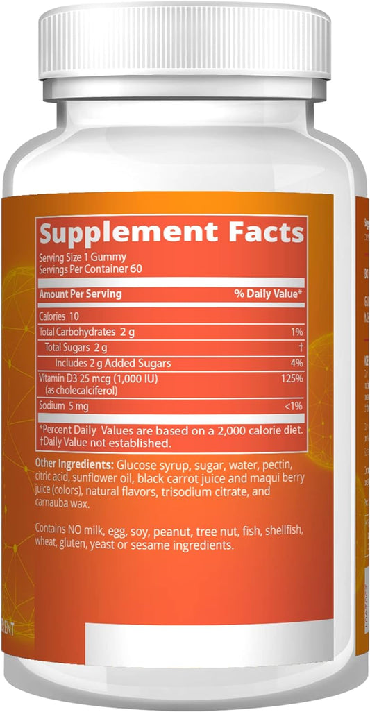 MRM Nutrition Vegan Vitamin D3 Gummies | 1,000 IU | Bone & Immune Support* | Natural Strawberry & Raspberry Flavored | Gelatin Free | Non-GMO | Vegan + Gluten Free | 60 Servings